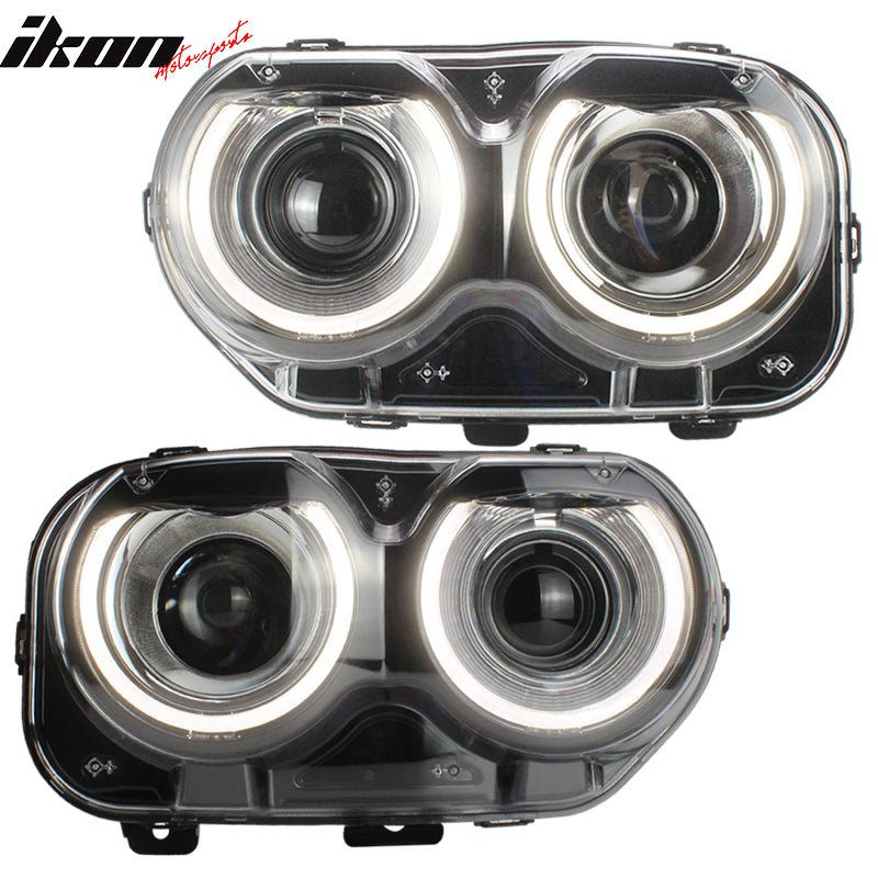 Fits 15-23 Dodge Challenger Sequential LED Halo DRL Projector Headlights Pair
