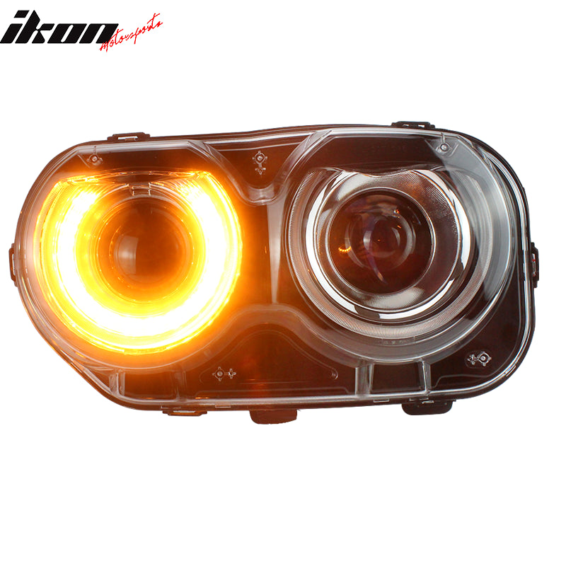 Fits 15-23 Dodge Challenger Sequential LED Halo DRL Projector Headlights Pair