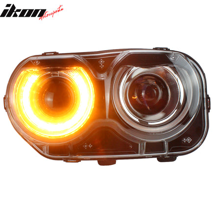 Fits 15-23 Dodge Challenger Sequential LED Halo DRL Projector Headlights Pair