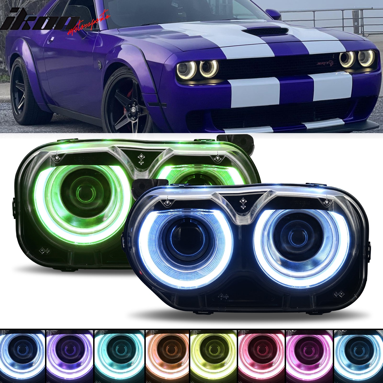 Fits 15-23 Dodge Challenger RGB Projector LED DRL Headlights Lamps