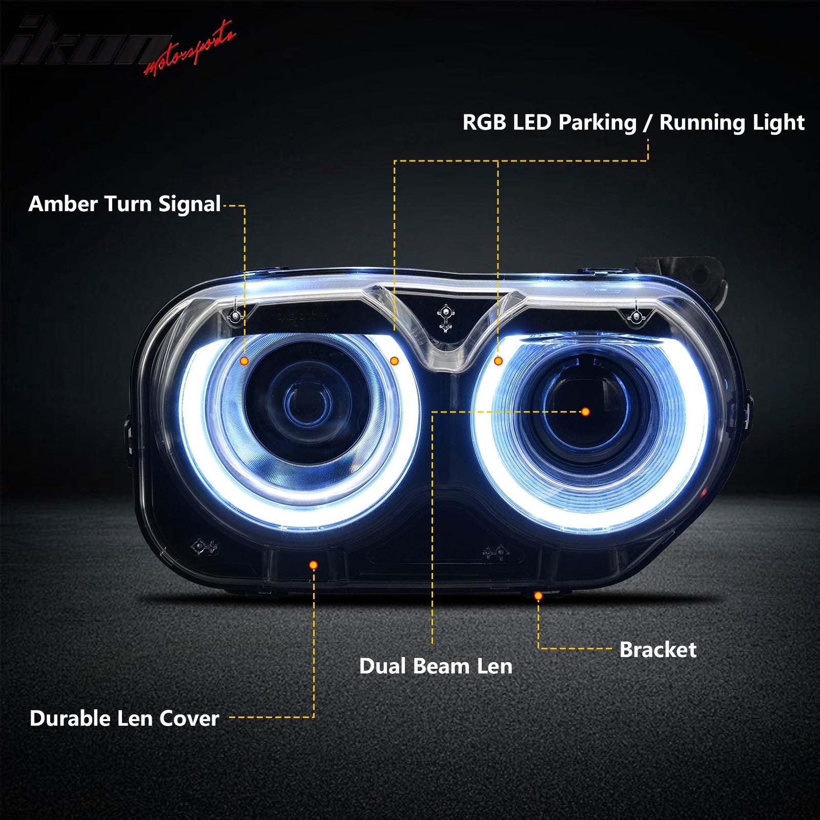 Fits 15-23 Dodge Challenger RGB Projector LED DRL Headlights Lamps