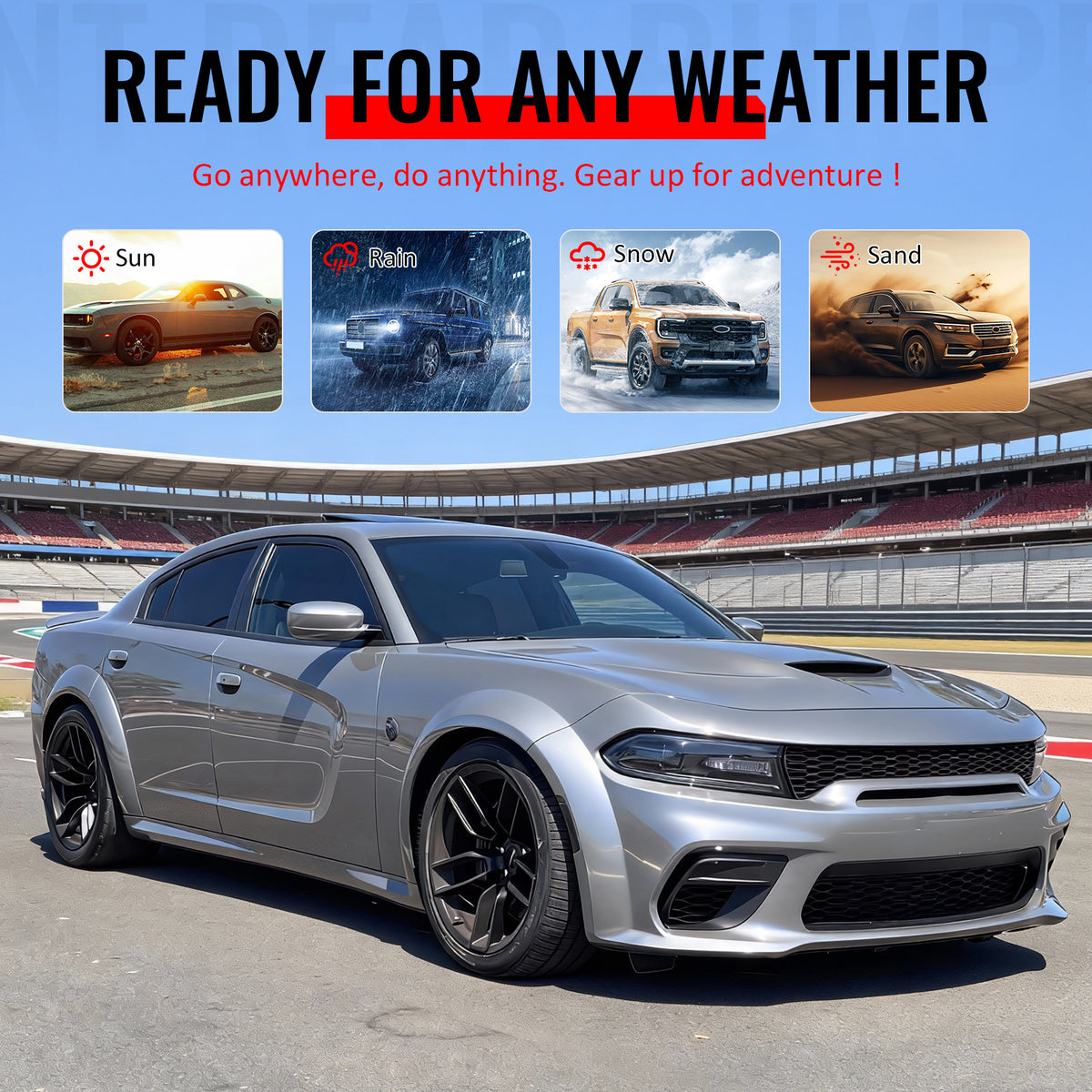 Fits 15-23 Dodge Charger Front Rear Bumper Conversion w/ Side Skirt/Fender Flare