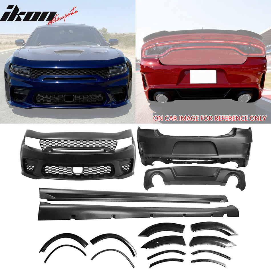 15-23 Dodge Charger Front + Rear Bumper Cover + Fender Flare +Diffuser