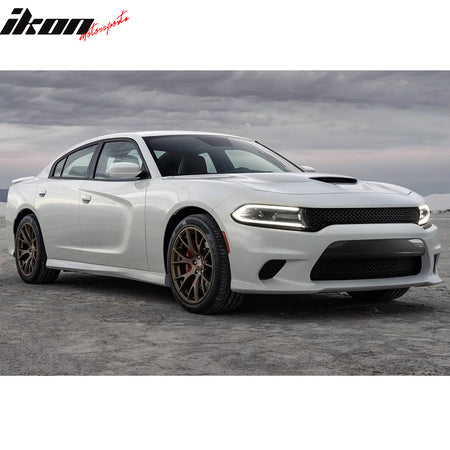 IKON MOTORSPORTS, Front Bumper Molding Compatible With 2015-2023 Dodge Charger, Front Bumper Face Bar Trim Molding Applique Step Pad OE Style CF Real Carbon Fiber, 2016 2017 2018 2019 2020 2021