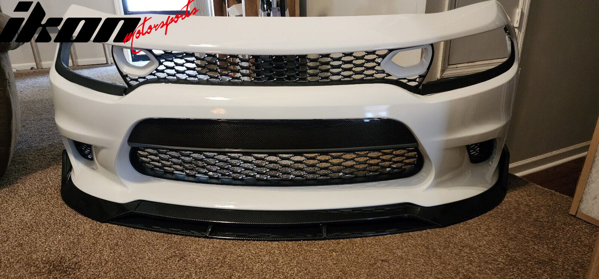 Fit 15-23 Dodge Charger OE Style Front Bumper Face Bar Molding Trim Carbon Fiber