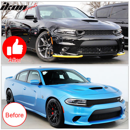 IKON MOTORSPORTS, Front Upper Grille Compatible With 2015-2023 Dodge Charger SRT/Scat Pack, PP Front Bumper Grille Upper Grill Guards