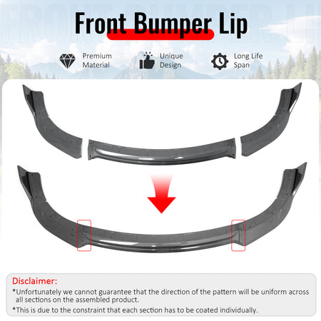 Fits 15-23 Charger SRT V4 A Style ABS Front Bumper Lip Carbon Fiber Print 3PCS