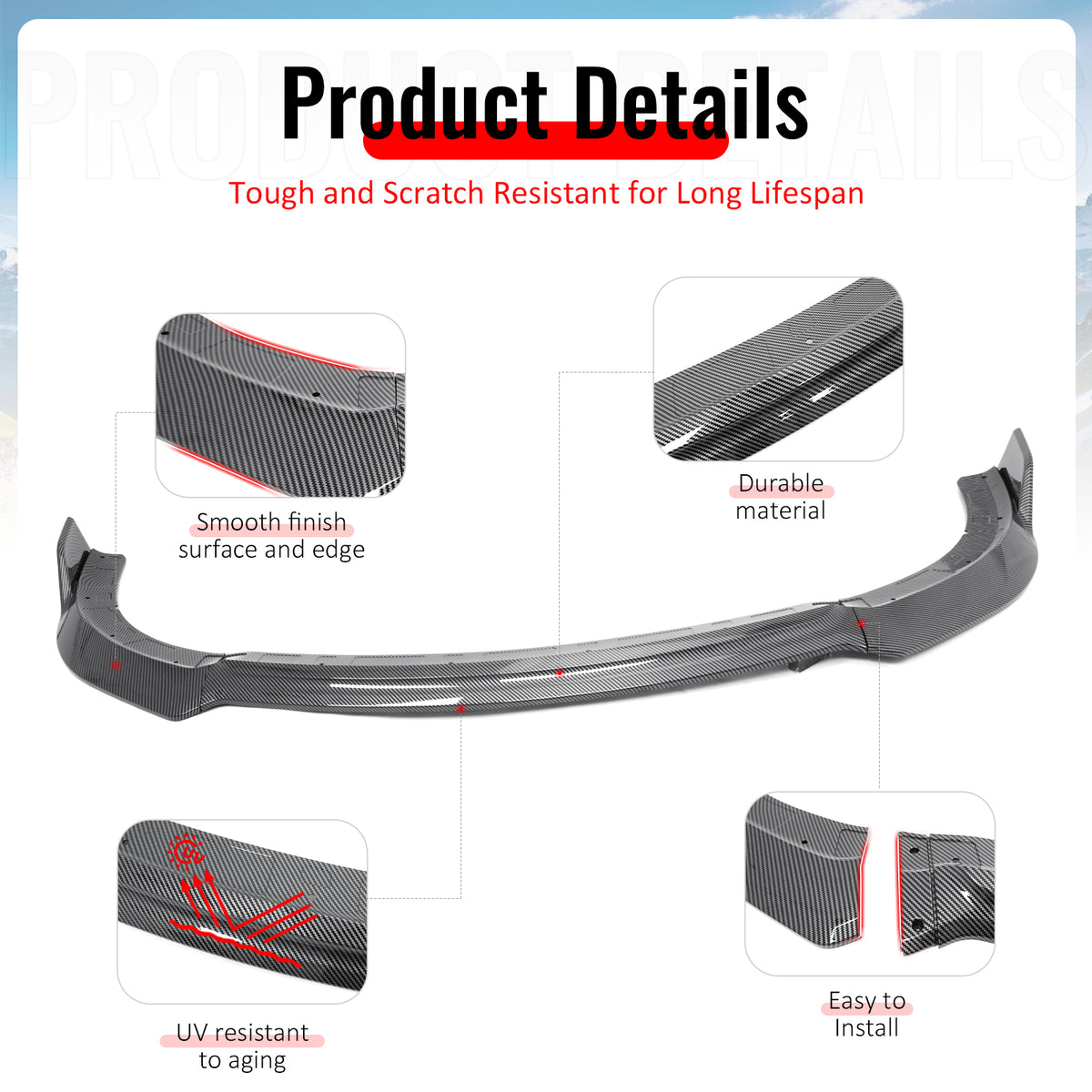 Fits 15-23 Charger SRT V4 A Style ABS Front Bumper Lip Carbon Fiber Print 3PCS