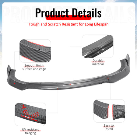 Fits 15-23 Charger SRT V4 A Style ABS Front Bumper Lip Carbon Fiber Print 3PCS