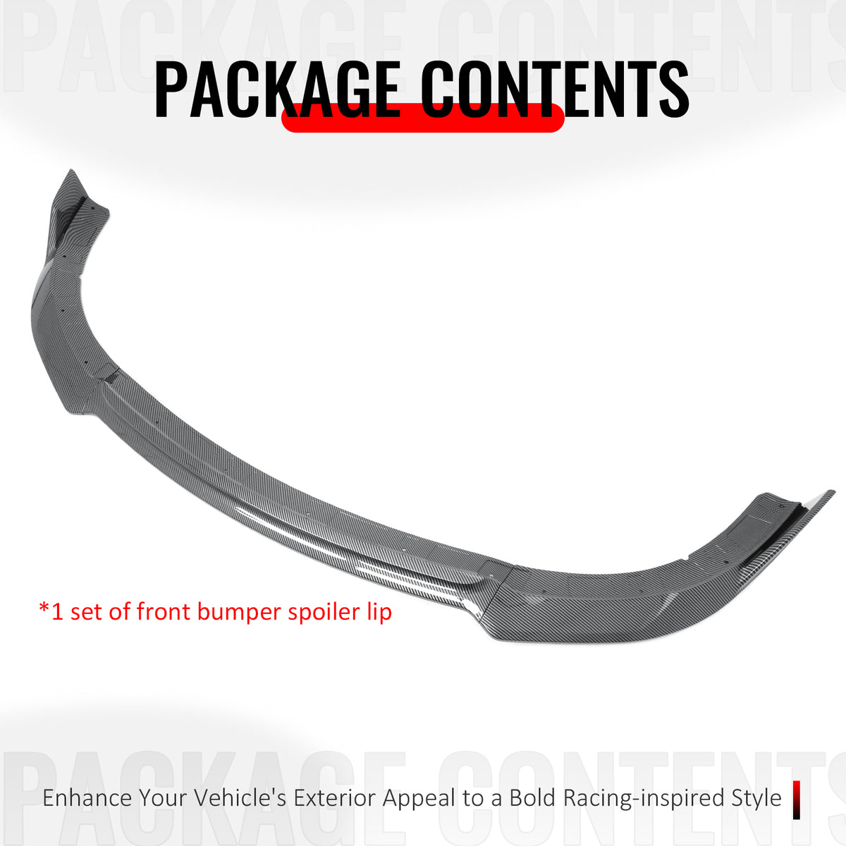 Fits 15-23 Charger SRT V4 A Style ABS Front Bumper Lip Carbon Fiber Print 3PCS
