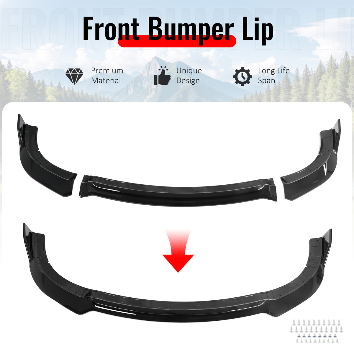 IKON MOTORSPORTS Front Bumper Lip, Compatible with 2015-2023 Dodge Charger SRT V4 A Style Gloss Black ABS Injection Add-on Air Dam Chin Spoiler Protector Splitter 3PCS
