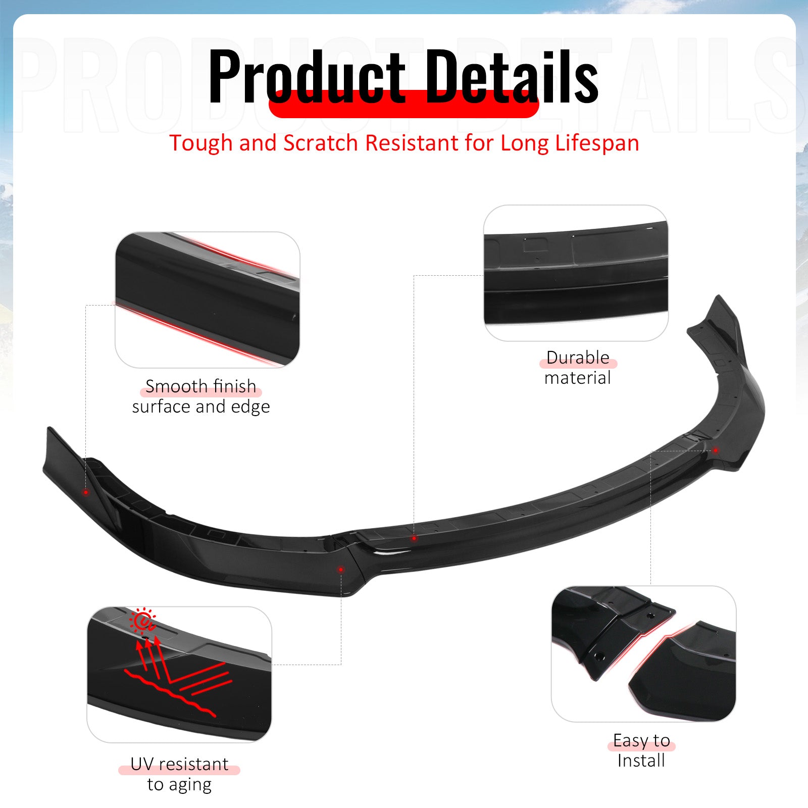 Fits 15-23 Dodge Charger SRT V4 A Style ABS Front Bumper Lip Gloss Black 3PCS