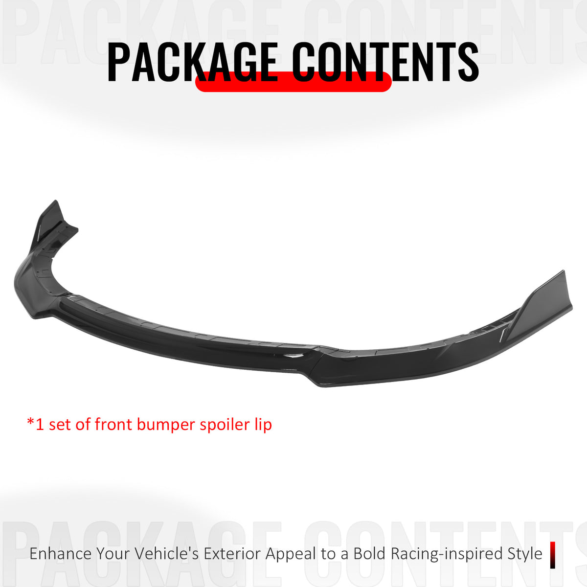 Fits 15-23 Dodge Charger SRT V4 A Style ABS Front Bumper Lip Gloss Black 3PCS