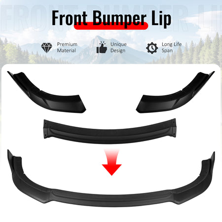 Fits 15-23 Dodge Charger SRT V4 A Style ABS Front Bumper Lip Matte Black 3PCS