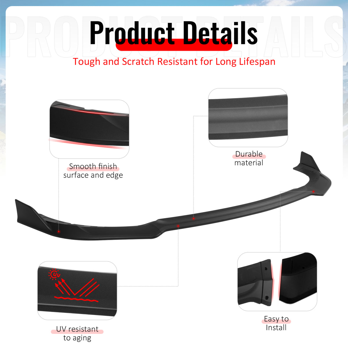 Fits 15-23 Dodge Charger SRT V4 A Style ABS Front Bumper Lip Matte Black 3PCS