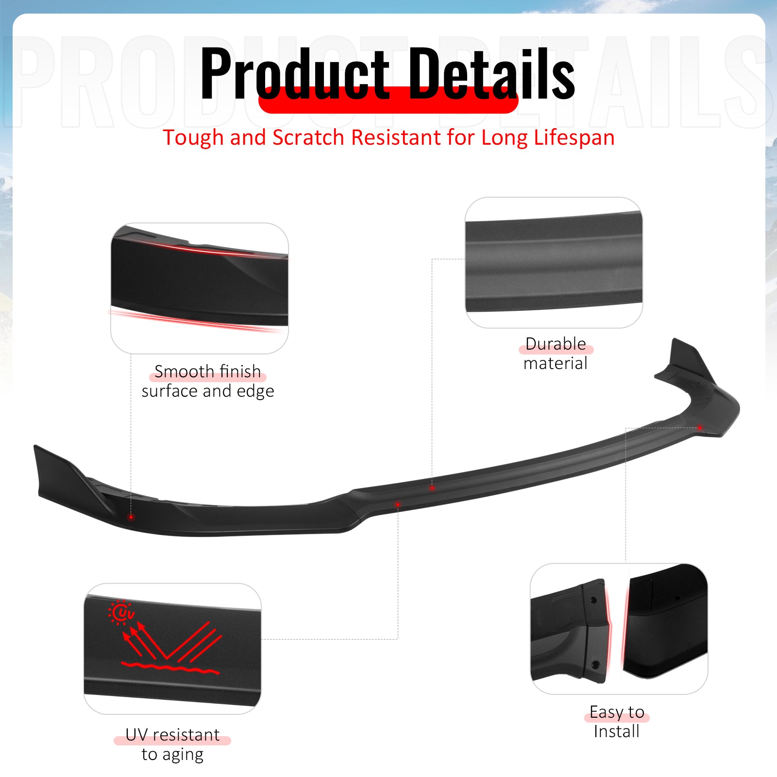 Fits 15-23 Dodge Charger SRT V4 A Style ABS Front Bumper Lip Matte Black 3PCS