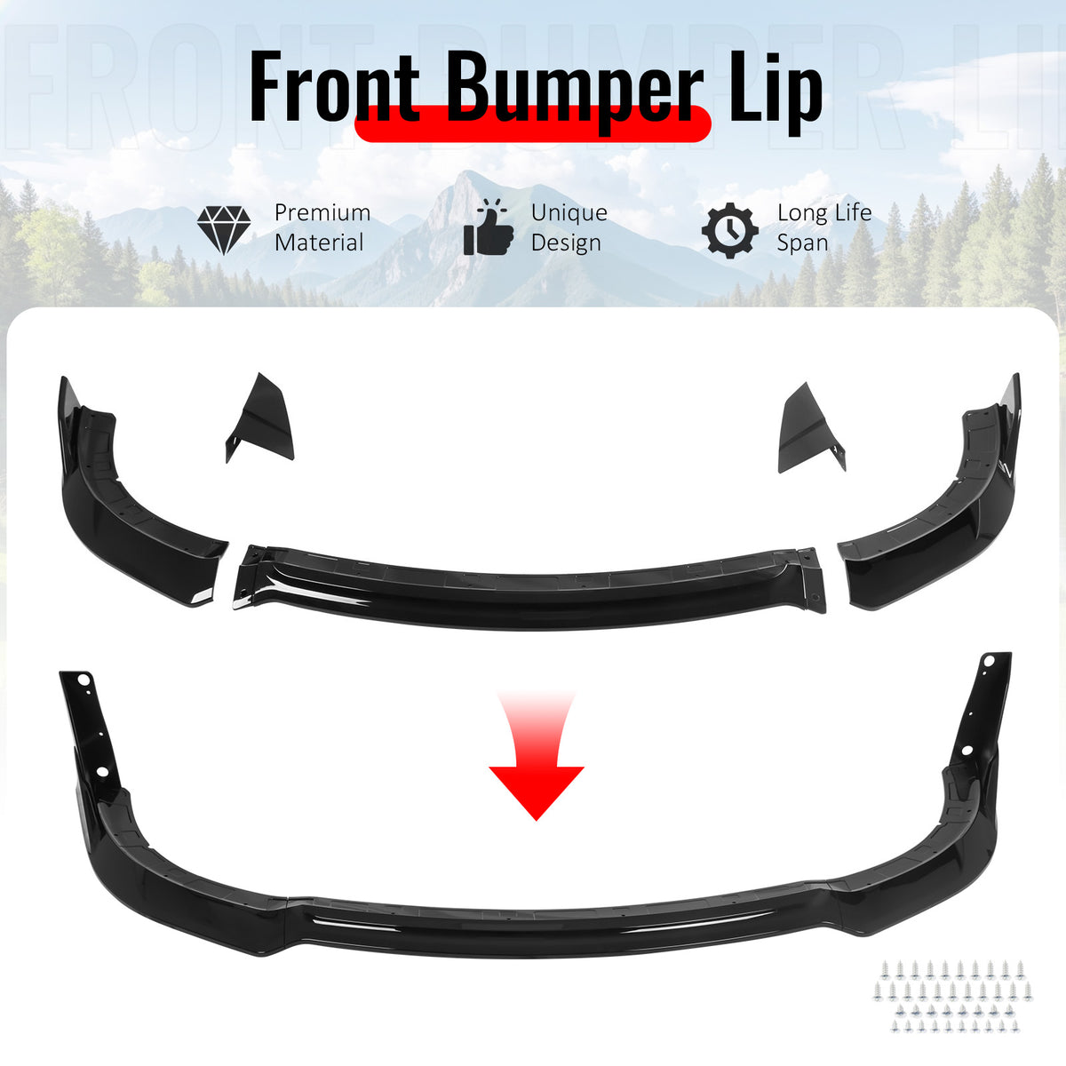 IKON MOTORSPORTS Front Bumper Lip, Compatible with 2015-2023 Dodge Charger SRT V4 B Style Gloss Black ABS Injection Add-on Air Dam Chin Spoiler Protector Splitter 5PCS