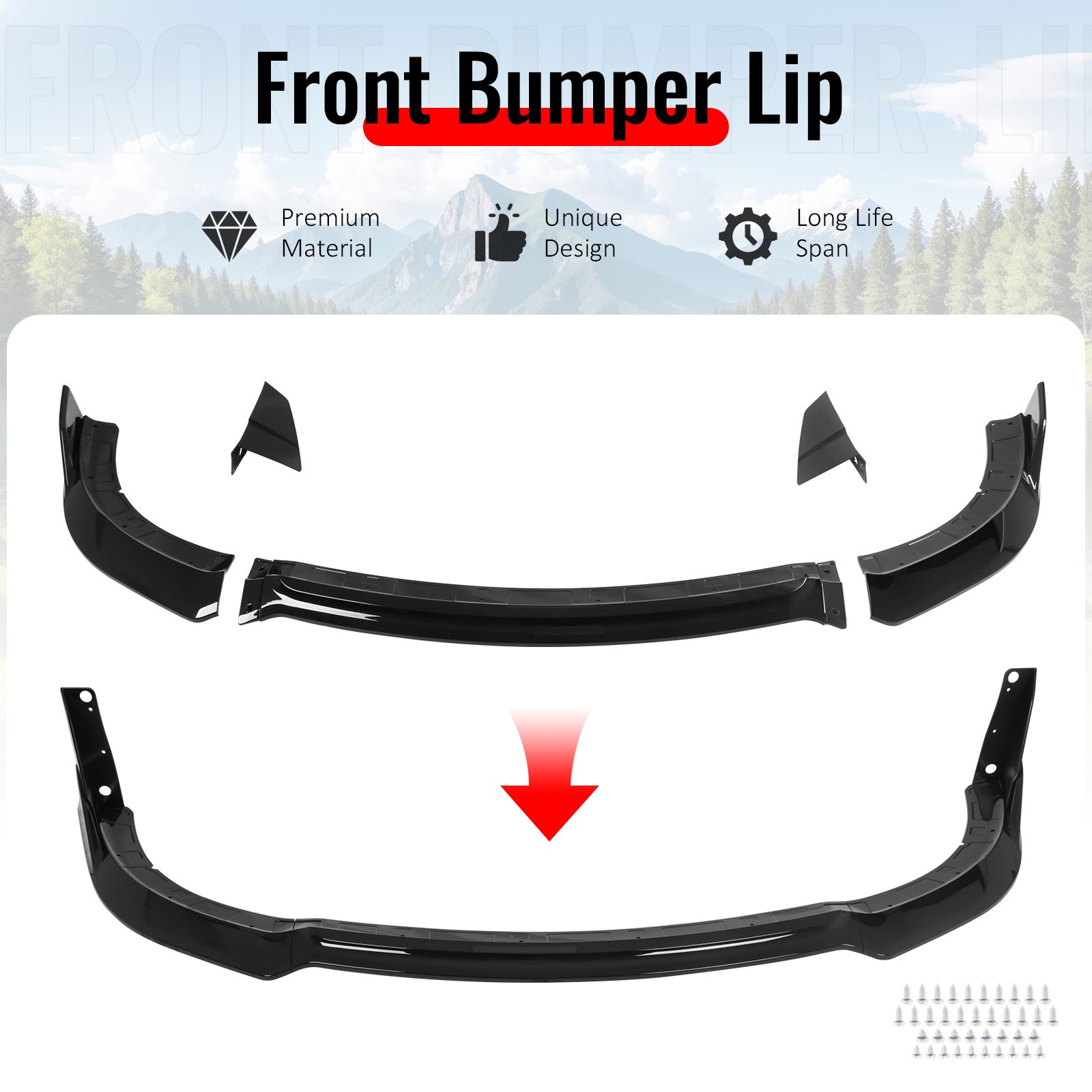 IKON MOTORSPORTS Front Bumper Lip, Compatible with 2015-2023 Dodge Charger SRT V4 B Style Gloss Black ABS Injection Add-on Air Dam Chin Spoiler Protector Splitter 5PCS