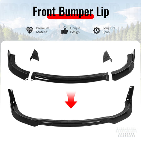 IKON MOTORSPORTS Front Bumper Lip, Compatible with 2015-2023 Dodge Charger SRT V4 B Style Gloss Black ABS Injection Add-on Air Dam Chin Spoiler Protector Splitter 5PCS