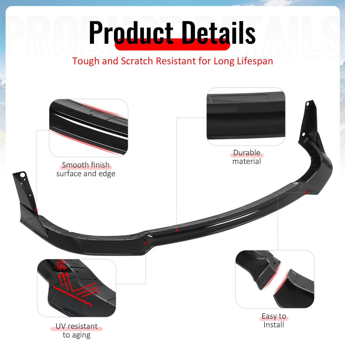 Fits 15-23 Dodge Charger SRT V4 B Style ABS Front Bumper Lip Gloss Black 5PCS