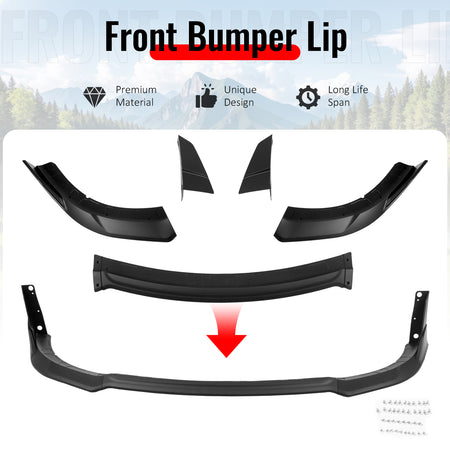 Fits 15-23 Dodge Charger SRT V4 B Style ABS Front Bumper Lip Matte Black 5PCS