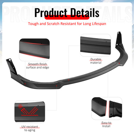 Fits 15-23 Dodge Charger SRT V4 B Style ABS Front Bumper Lip Matte Black 5PCS