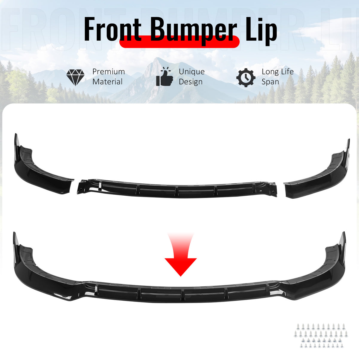 IKON MOTORSPORTS Front Bumper Lip, Compatible with 2015-2023 Dodge Charger SRT V5 A Style Gloss Black ABS Injection Add-on Air Dam Chin Spoiler Protector Splitter 3PCS