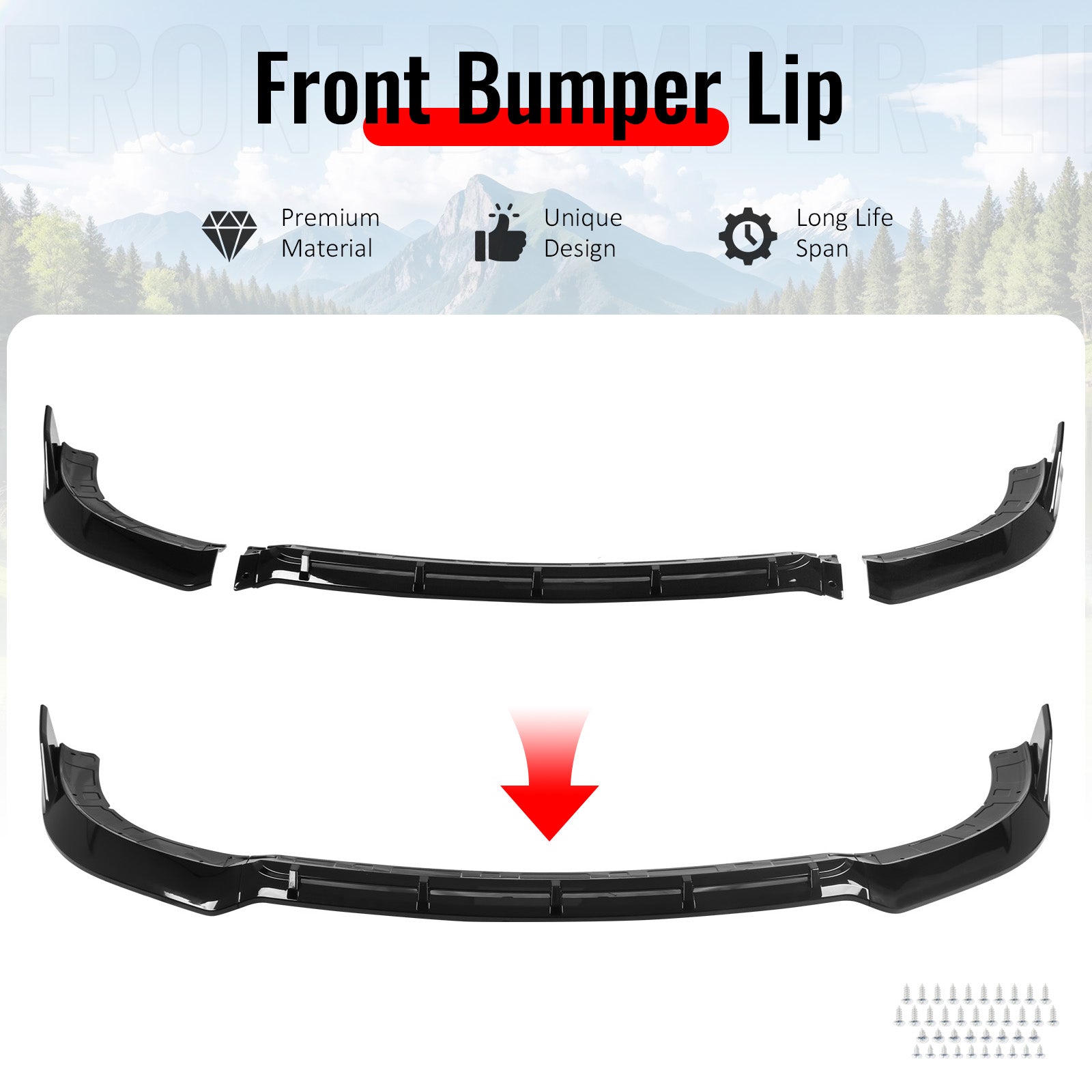 IKON MOTORSPORTS Front Bumper Lip, Compatible with 2015-2023 Dodge Charger SRT V5 A Style Gloss Black ABS Injection Add-on Air Dam Chin Spoiler Protector Splitter 3PCS