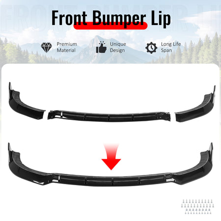 IKON MOTORSPORTS Front Bumper Lip, Compatible with 2015-2023 Dodge Charger SRT V5 A Style Gloss Black ABS Injection Add-on Air Dam Chin Spoiler Protector Splitter 3PCS