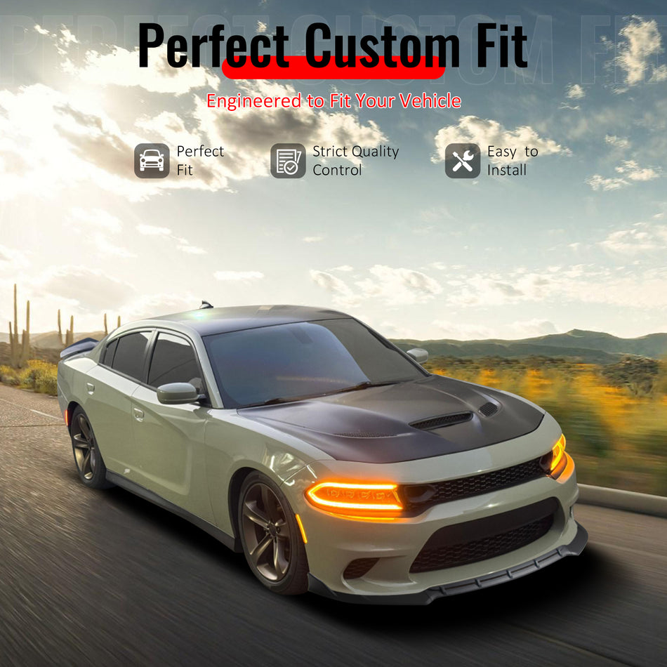 IKON MOTORSPORTS Front Bumper Lip, Compatible with 2015-2023 Dodge Charger SRT V5 A Style Matte Black ABS Injection Add-on Air Dam Chin Spoiler Protector Splitter 3PCS