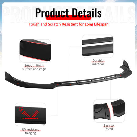 Fits 15-23 Dodge Charger SRT V5 A Style ABS Front Bumper Lip Matte Black 3PCS