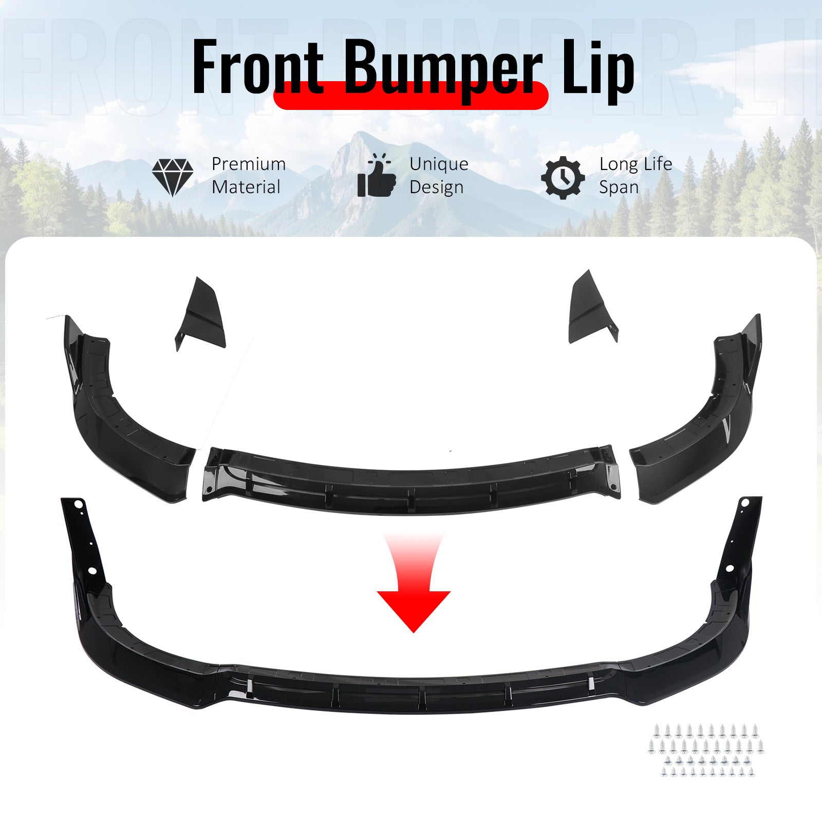 IKON MOTORSPORTS Front Bumper Lip, Compatible with 2015-2023 Dodge Charger SRT V5 B Style Gloss Black ABS Injection Add-on Air Dam Chin Spoiler Protector Splitter 5PCS
