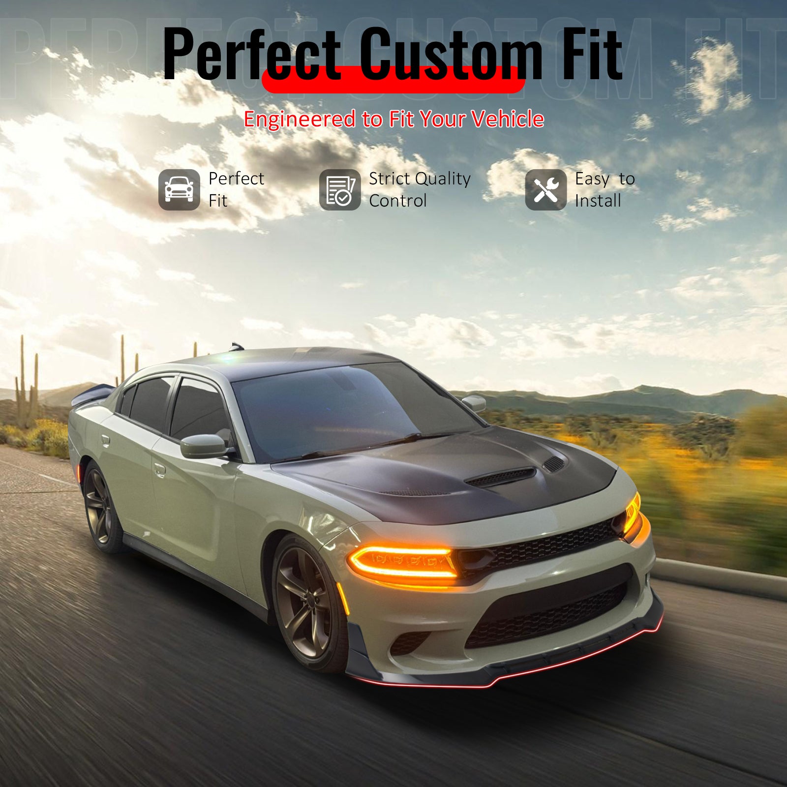 IKON MOTORSPORTS Front Bumper Lip, Compatible with 2015-2023 Dodge Charger SRT V5 B Style Matte Black ABS Injection Add-on Air Dam Chin Spoiler Protector Splitter 5PCS