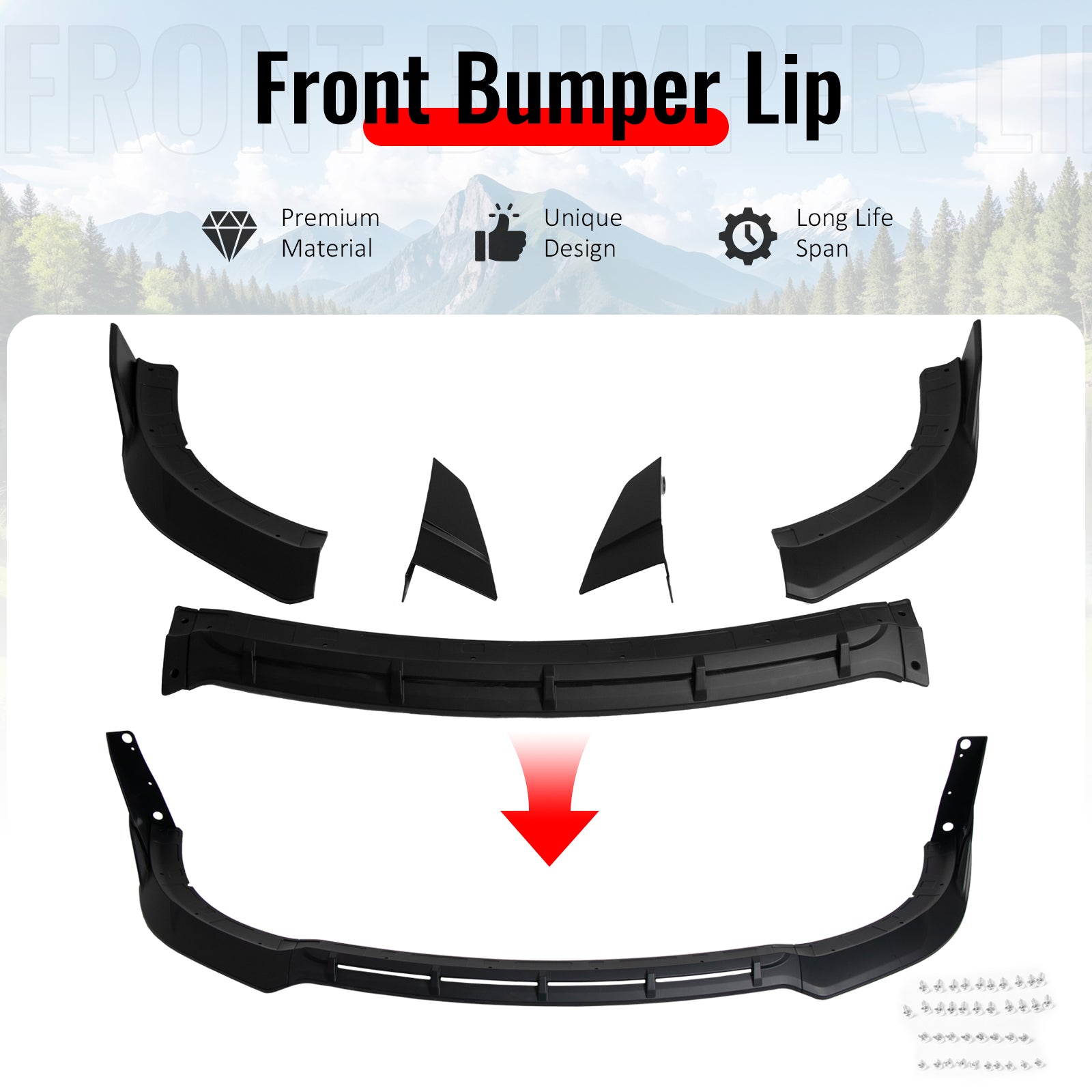 Fits 15-23 Dodge Charger SRT V5 B Style ABS Front Bumper Lip Matte Black 5PCS