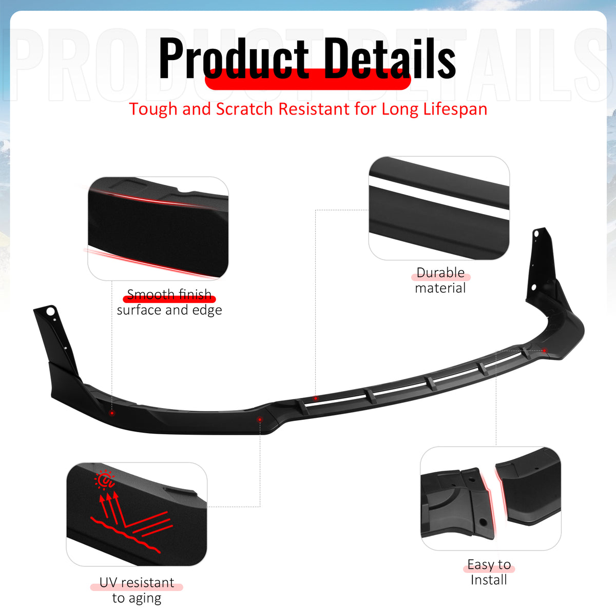 Fits 15-23 Dodge Charger SRT V5 B Style ABS Front Bumper Lip Matte Black 5PCS