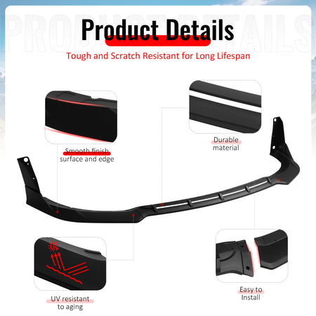 Fits 15-23 Dodge Charger SRT V5 B Style ABS Front Bumper Lip Matte Black 5PCS