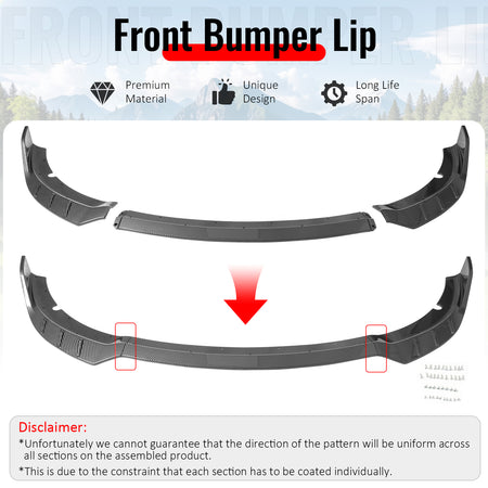 IKON MOTORSPORTS Front Bumper Lip, Compatible with 2015-2023 Dodge Charger SRT V6 A Style Carbon Fiber Print ABS Injection Add-on Air Dam Chin Spoiler Protector Splitter 3PCS