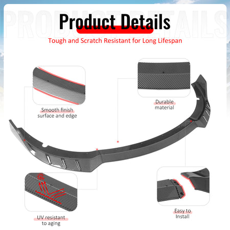 Fits 15-23 Charger SRT V6 A Style ABS Front Bumper Lip Carbon Fiber Print 3PCS