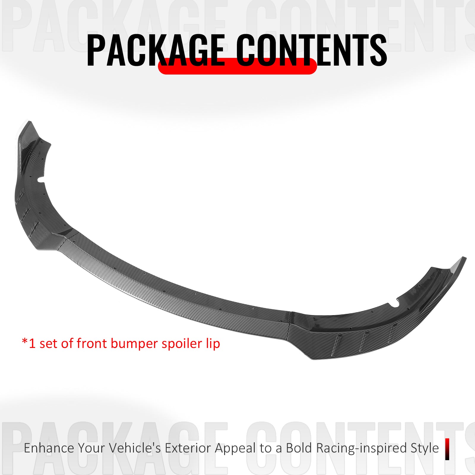 Fits 15-23 Charger SRT V6 A Style ABS Front Bumper Lip Carbon Fiber Print 3PCS