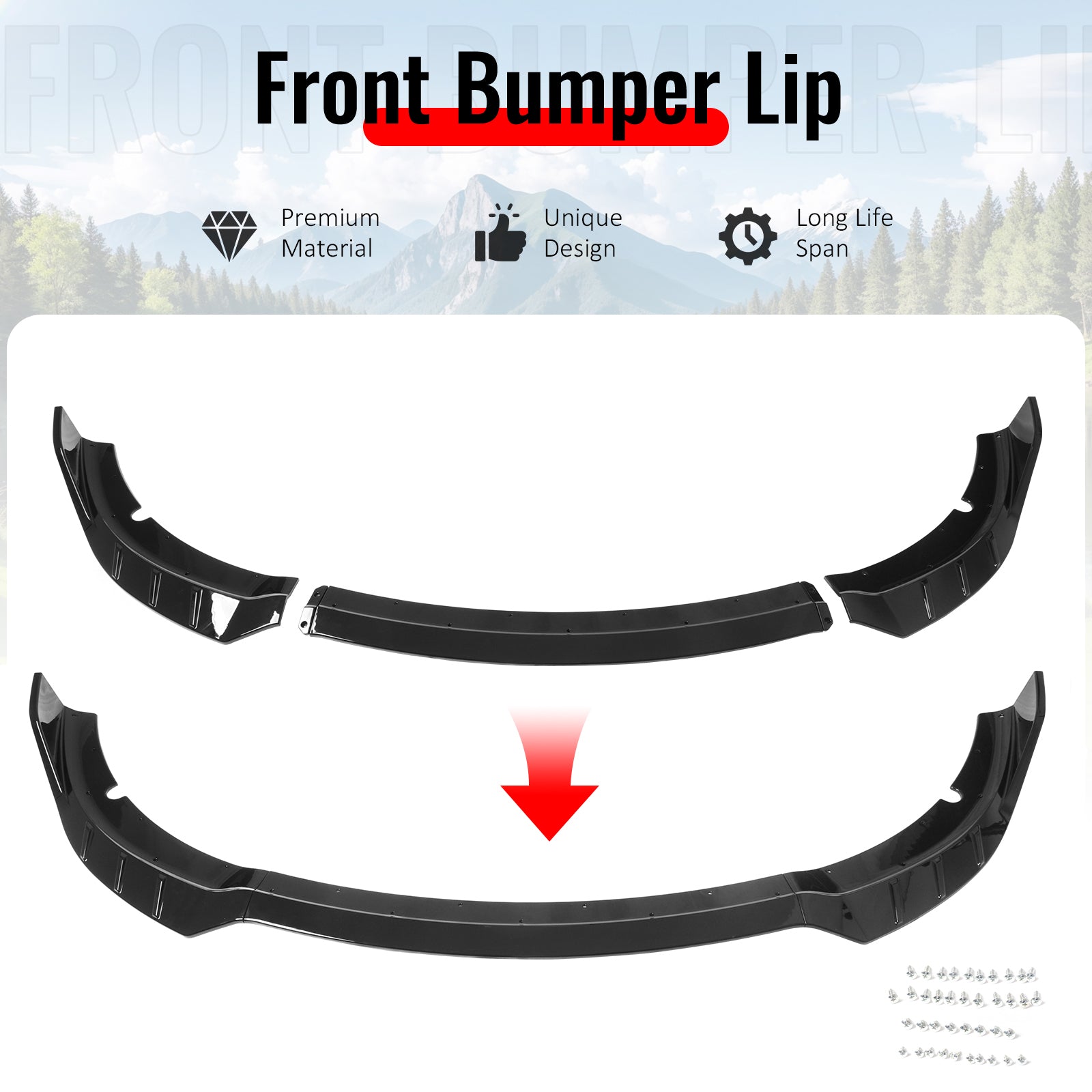 IKON MOTORSPORTS Front Bumper Lip, Compatible with 2015-2023 Dodge Charger SRT V6 A Style Gloss Black ABS Injection Add-on Air Dam Chin Spoiler Protector Splitter 3PCS