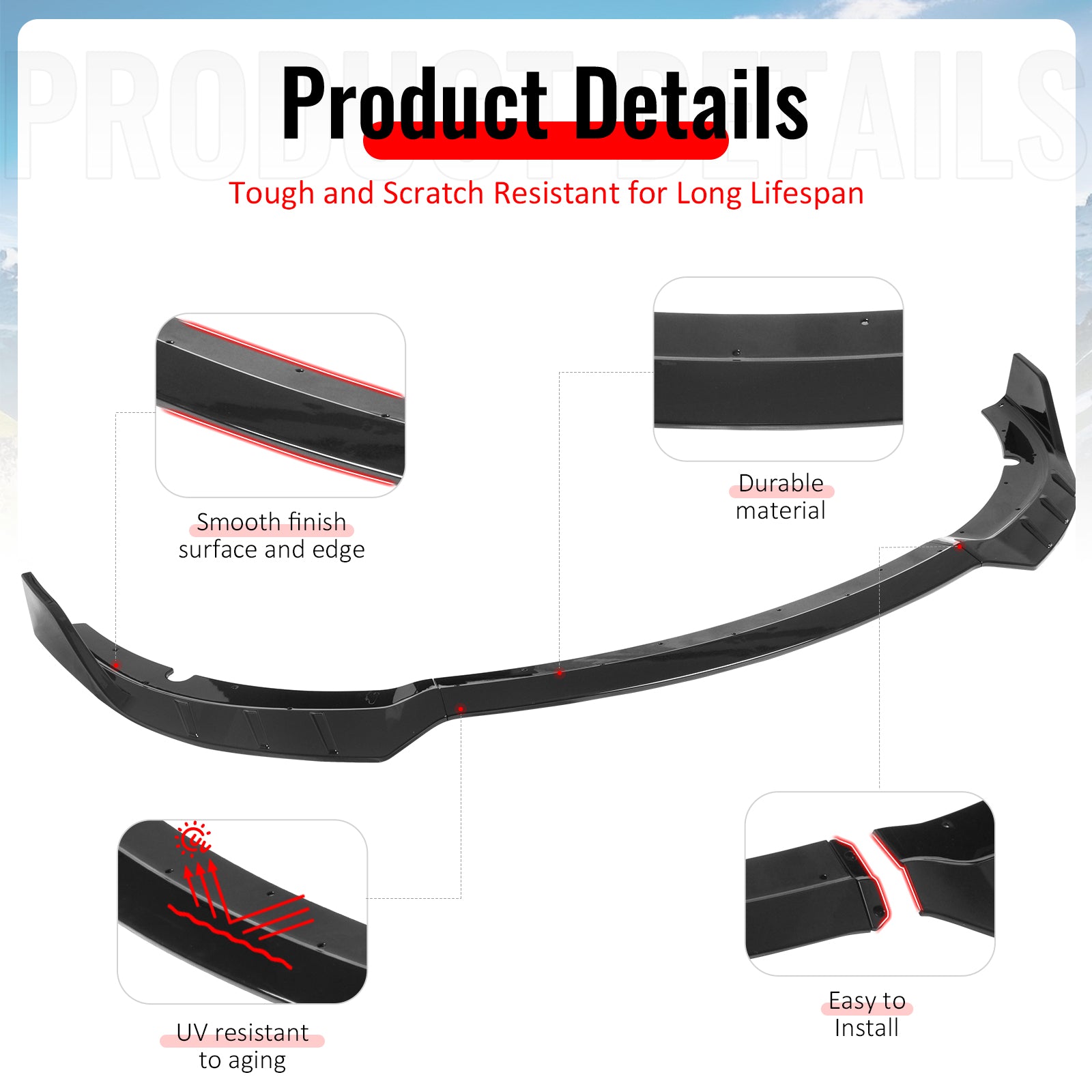 Fits 15-23 Dodge Charger SRT V6 A Style ABS Front Bumper Lip Gloss Black 3PCS