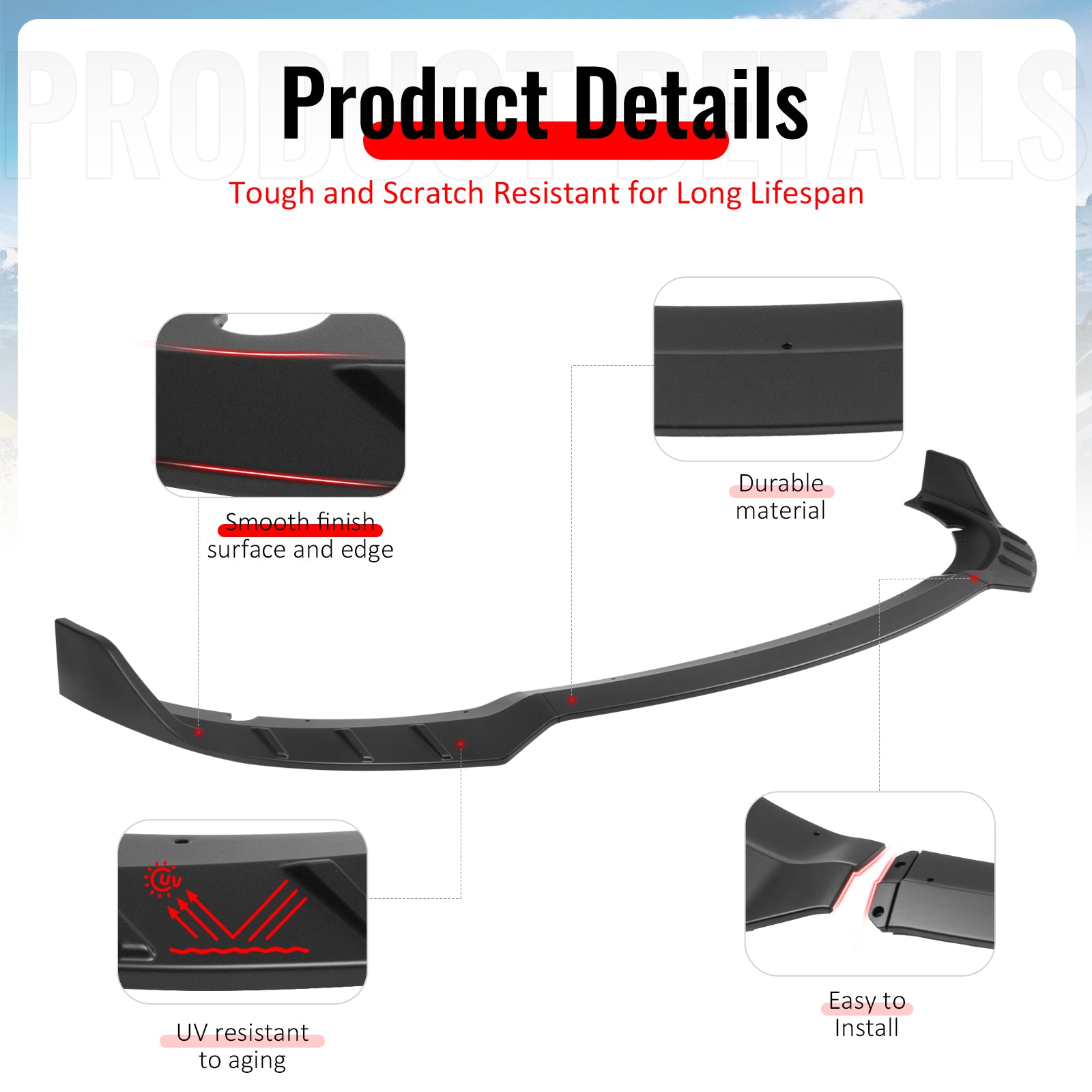 Fits 15-23 Dodge Charger SRT V6 A Style ABS Front Bumper Lip Matte Black 3PCS