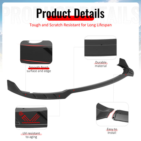 Fits 15-23 Dodge Charger SRT V6 A Style ABS Front Bumper Lip Matte Black 3PCS