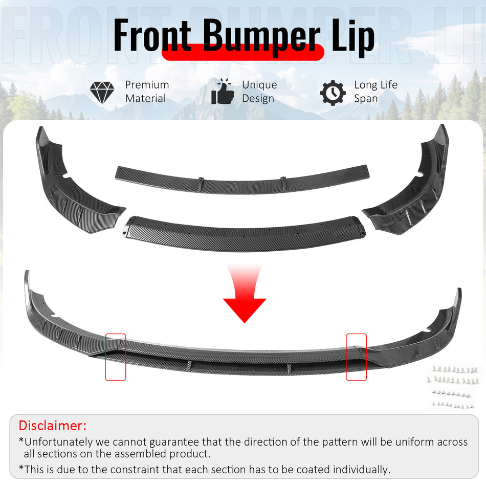 IKON MOTORSPORTS Front Bumper Lip, Compatible with 2015-2023 Dodge Charger SRT V6 B Style Carbon Fiber Print ABS Injection Add-on Air Dam Chin Spoiler Protector Splitter 4PCS