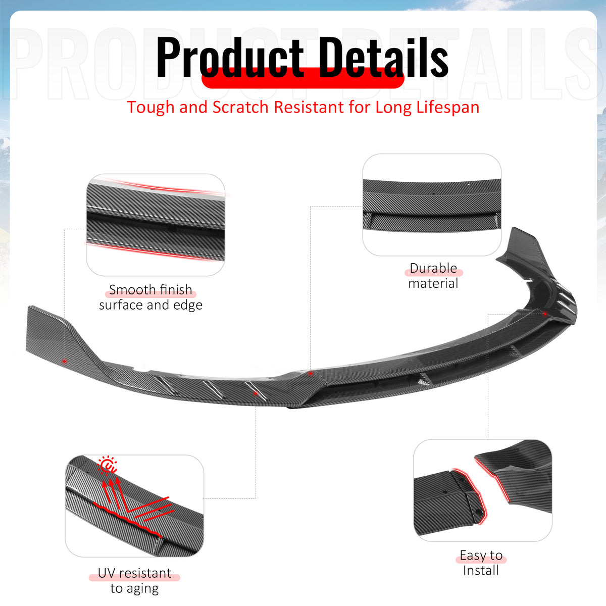Fits 15-23 Charger SRT V6 B Style ABS Front Bumper Lip Carbon Fiber Print 4PCS