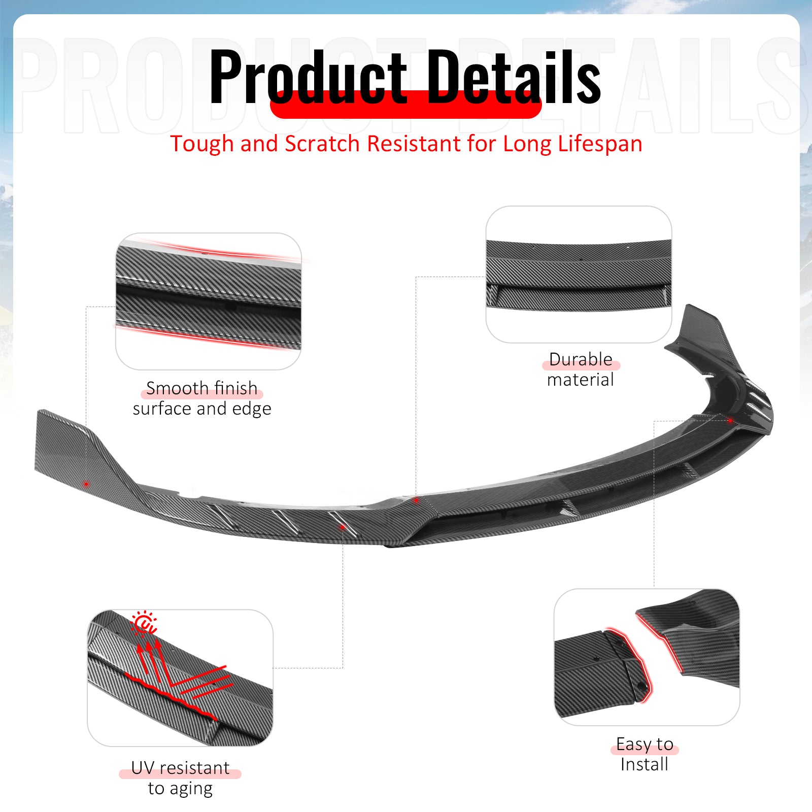 Fits 15-23 Charger SRT V6 B Style ABS Front Bumper Lip Carbon Fiber Print 4PCS