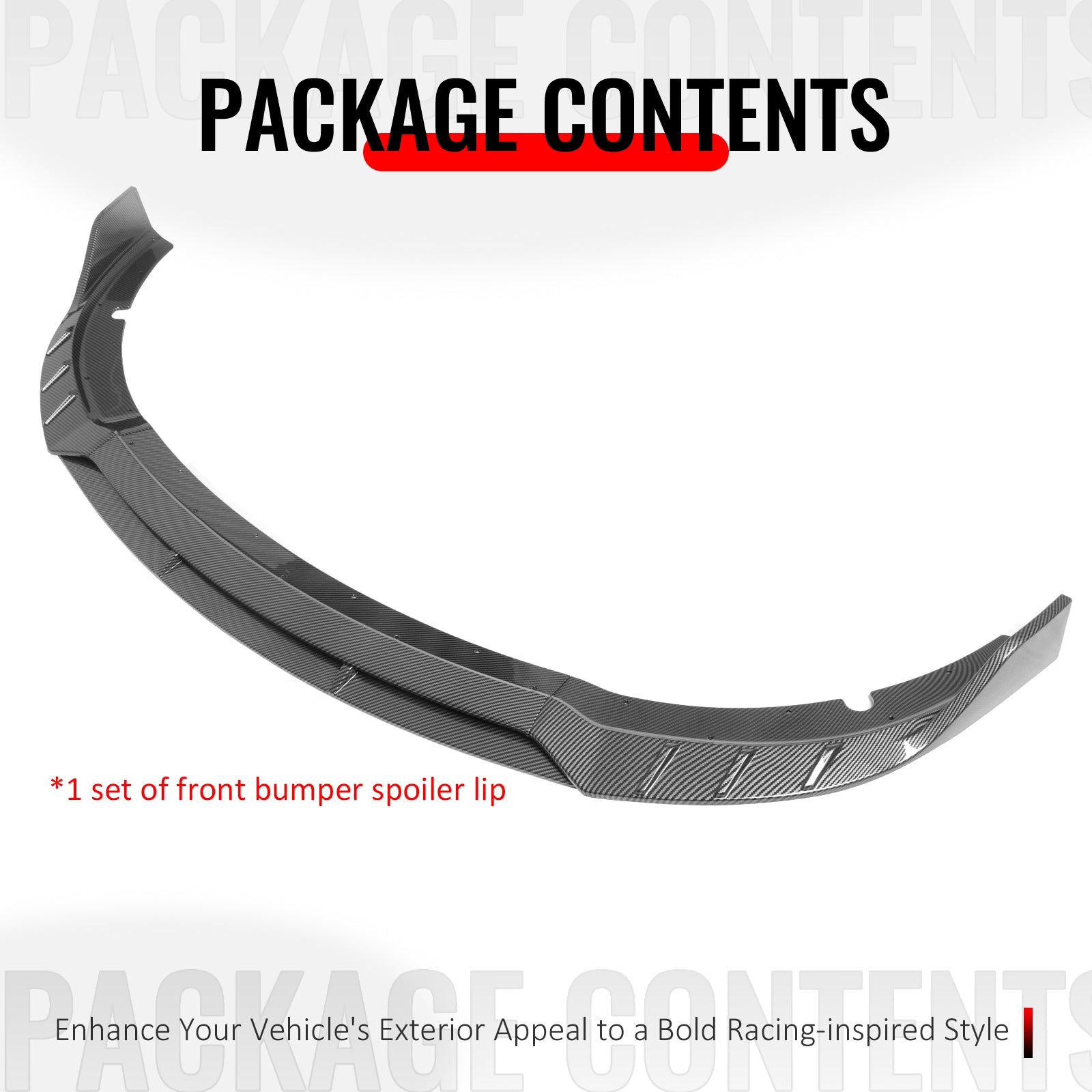 Fits 15-23 Charger SRT V6 B Style ABS Front Bumper Lip Carbon Fiber Print 4PCS