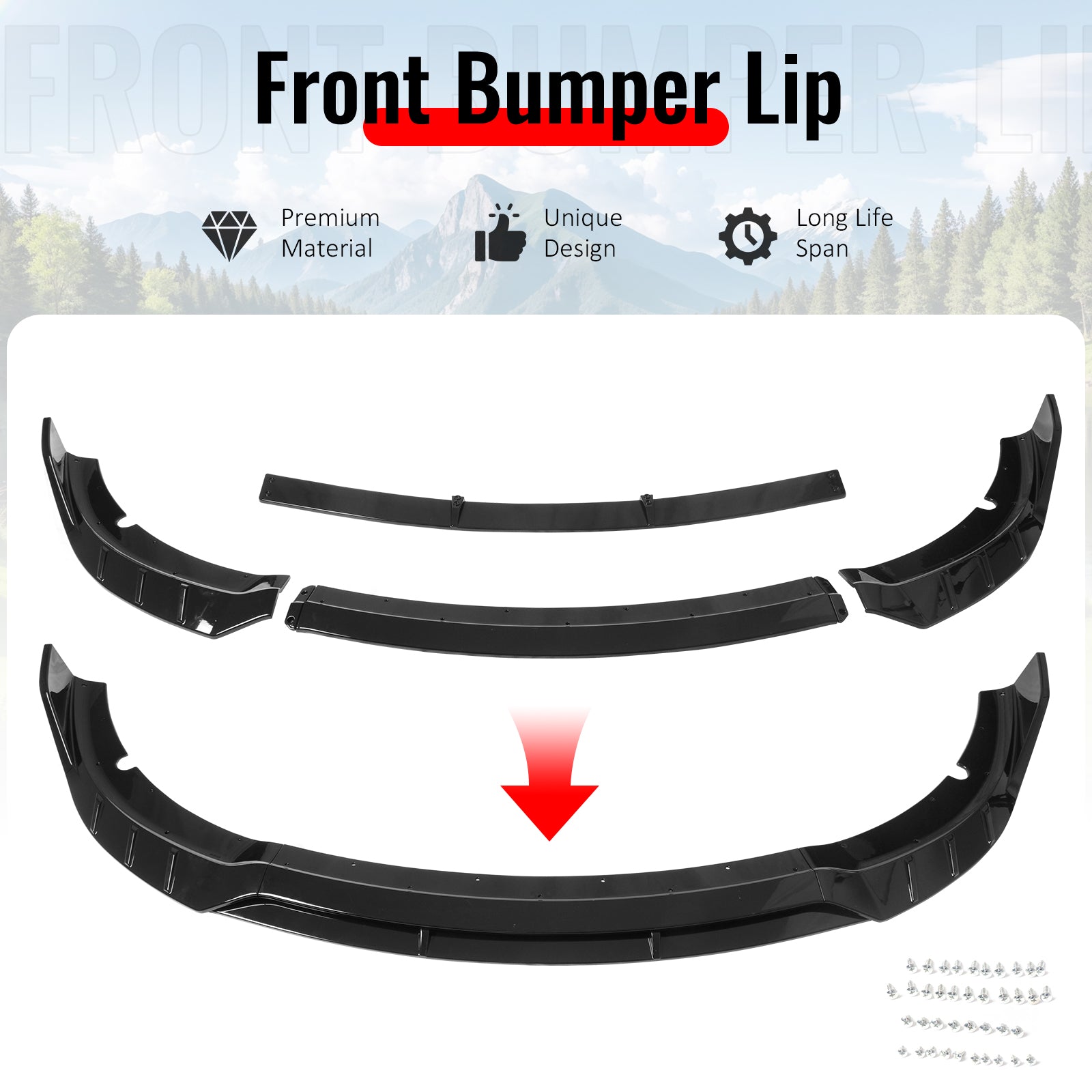 IKON MOTORSPORTS Front Bumper Lip, Compatible with 2015-2023 Dodge Charger SRT V6 B Style Gloss Black ABS Injection Add-on Air Dam Chin Spoiler Protector Splitter 4PCS