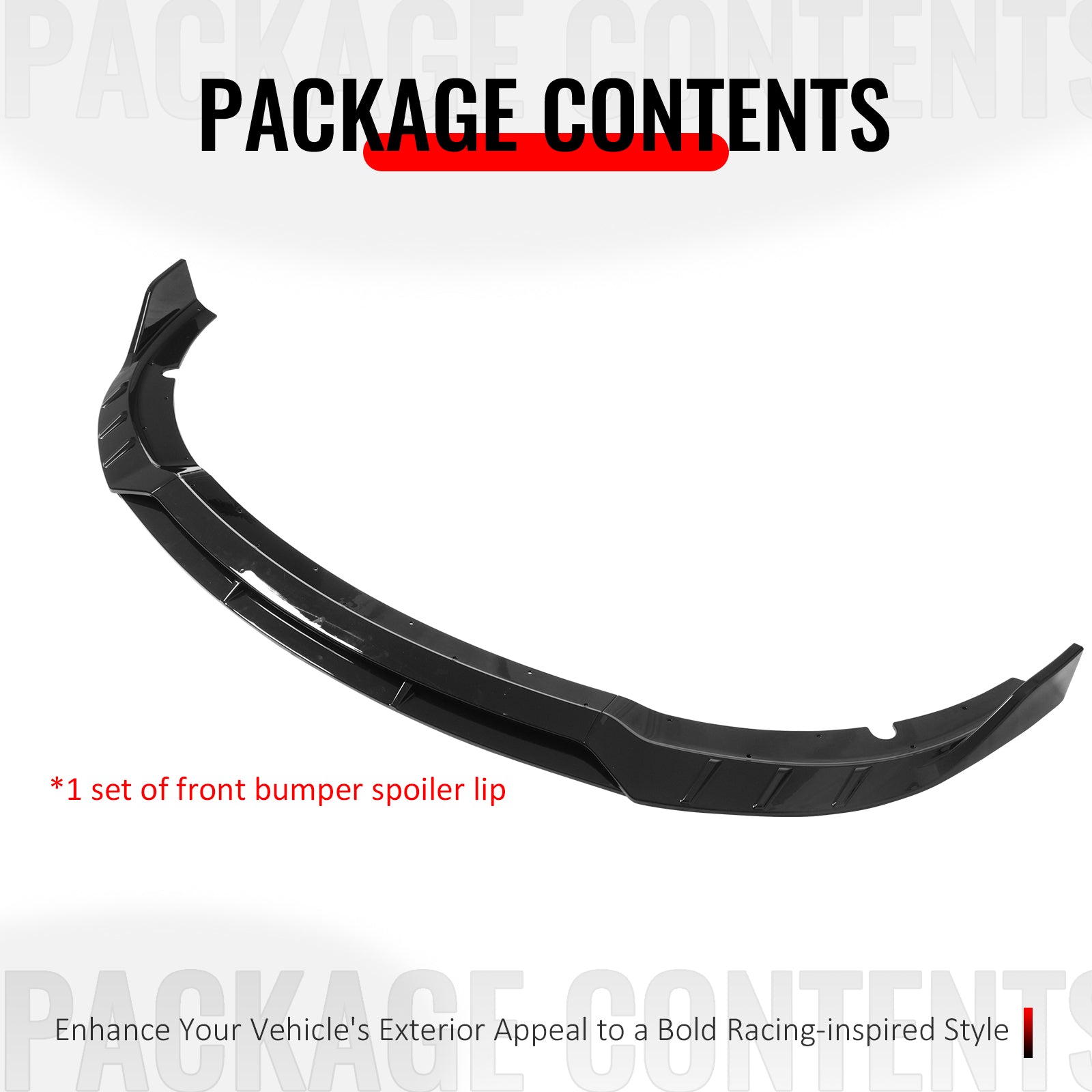 Fits 15-23 Dodge Charger SRT V6 B Style ABS Front Bumper Lip Gloss Black 4PCS