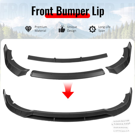 Fits 15-23 Dodge Charger SRT V6 B Style ABS Front Bumper Lip Matte Black 4PCS